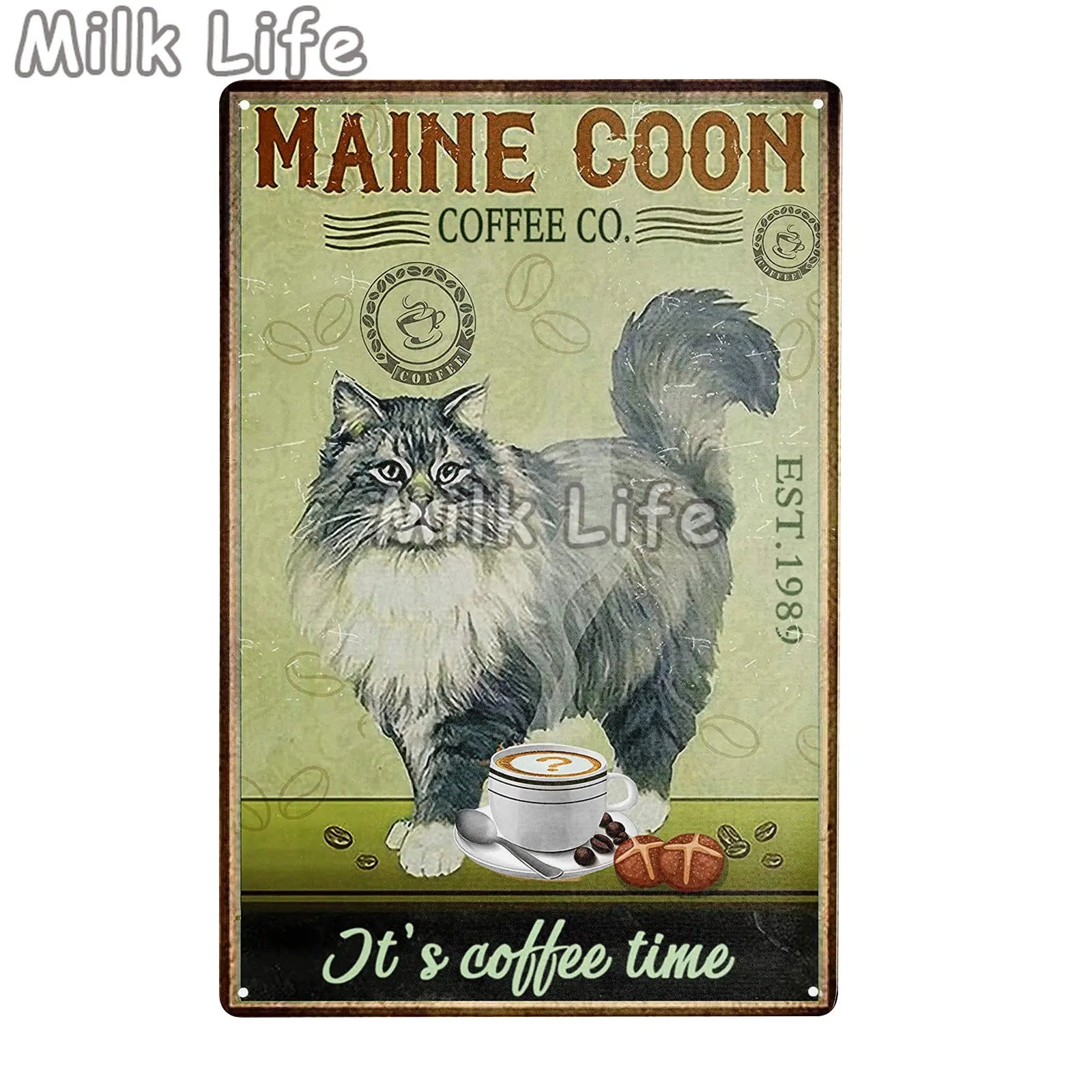 Maine Coon Cat Cafe Decoration Wall Crafts Metal Plaque Poster Decoration Wall Mural Plaques Tin Sign Posters Art Wall Decor