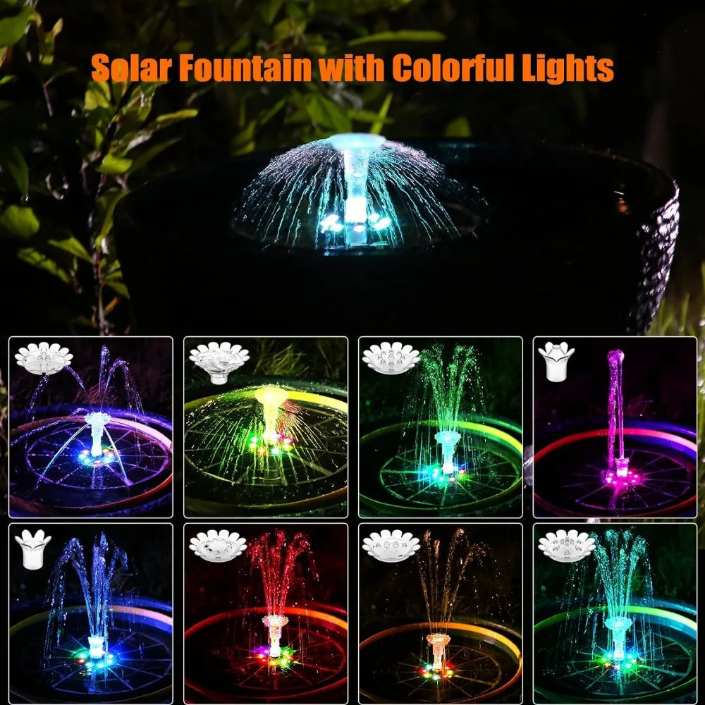 3.5W LED Solar Bird Bath Fountain with 3 Telescopic Brackets and 8 Nozzles Built-in 3000mAh Battery Gardening Fountain Pump