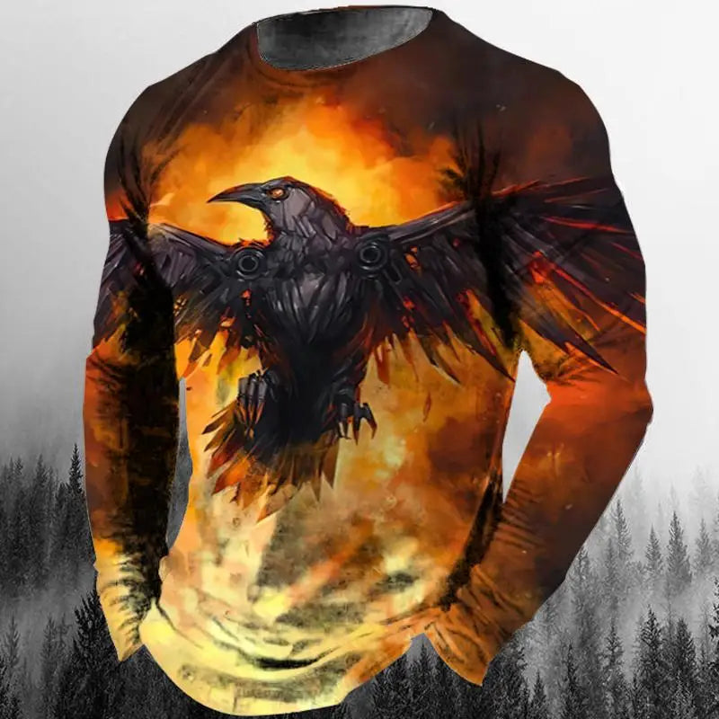 3D Animal Print Hip Hop Men's Tops T-Shirt 2024 New Men's Eagle Print Graphic Casual Long Sleeve T-Shirt Autumn Streetwear