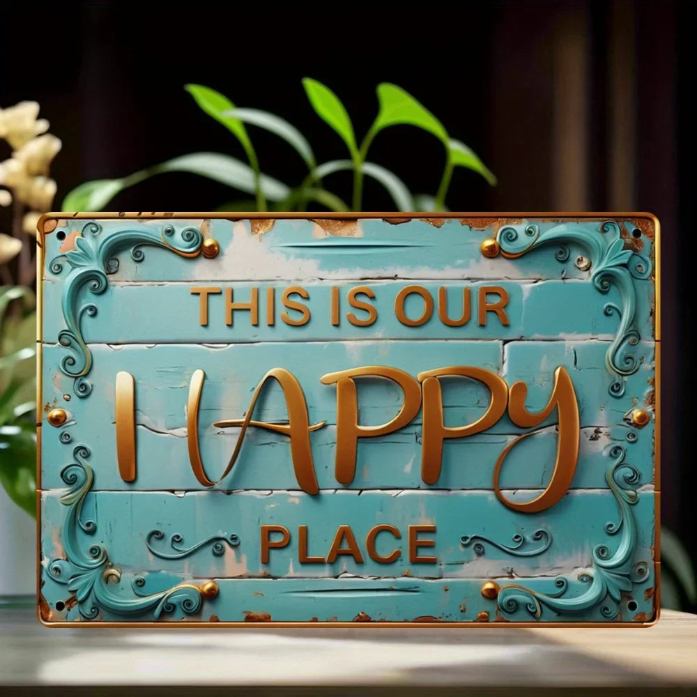 Vintage Metal Sign This Is Our Happy Place Wall Art for Home Kitchen Bar Restaurant Coffee Shop Man Cave Indoor Outdoor Decor