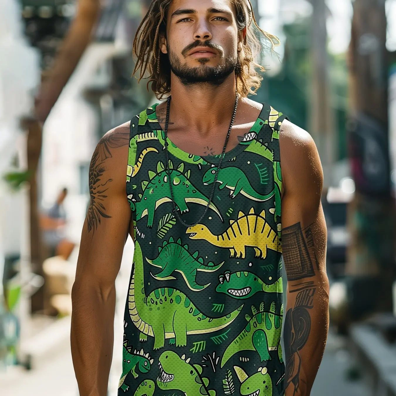 Summer Men's Vest Retro Totem Printed Round Neck Clothing Sleeveless T-shirt Printed Large Size Daily Sports Fitness Running Top