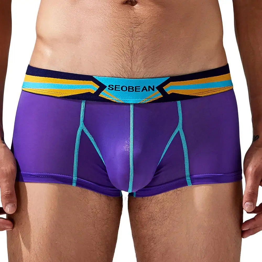 SEOBEAN Men's Ice Silk Boxer Briefs Breathable Nylon Underpants Soft Comfortable Loose Fit for Daily Home Wear