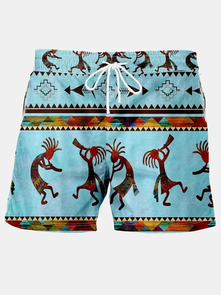 Summer New Men's Shorts Swimming Pants Drawstring Retro Fashion Print Holiday Beach Holiday Hawaiian Micro Elastic Shorts