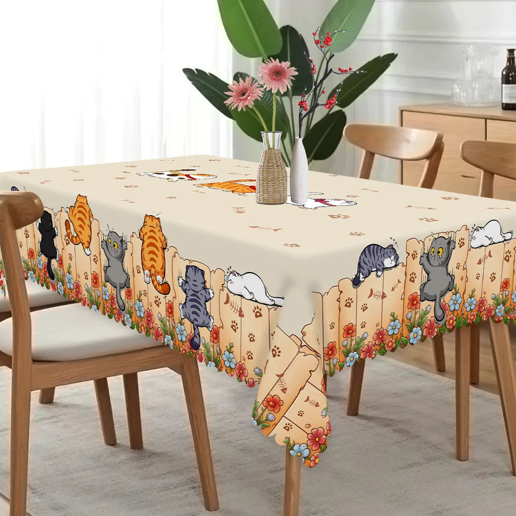 1 Piece of Cute Cat Round Tablecloth, 5 Sizes Available, Cute Cartoon Cat Pattern Printed Desk Tablecloth, Edge Embossing Process, Courtyard Bedroom Decoration, Tablecloth for Daily Home Kitchen, Terrace Use, Spring Decoratio