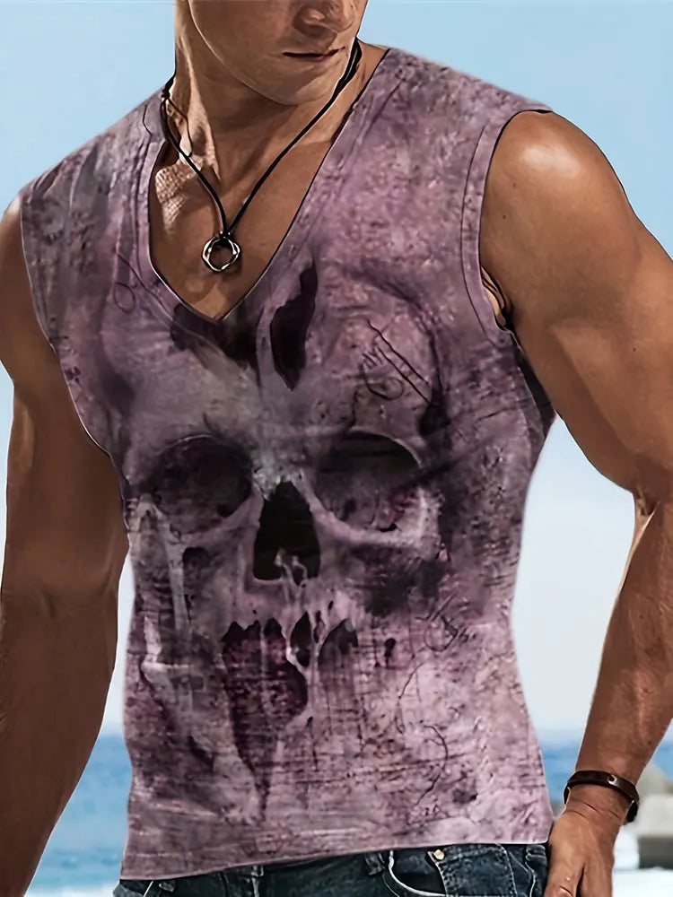 2024 New Summer Everyday Street Men's Tank Top Outdoor Beach Casual Men's Sleeveless T-shirt Eagle Print Men's V-neck Tank Top