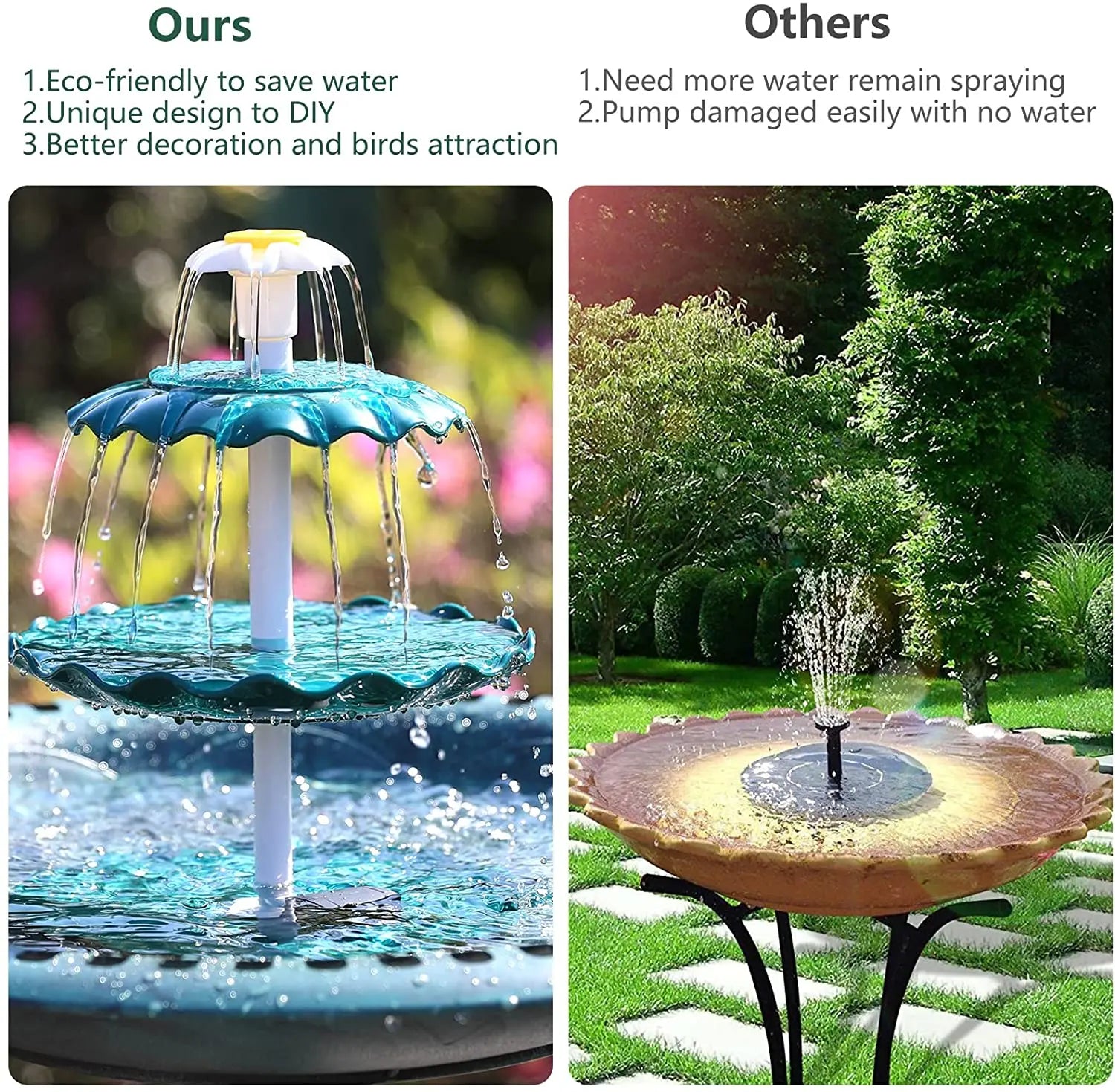 3 Tiered Bird Bath with 3W Solar Pump, DIY Solar Fountain Detachable and Suitable for Bird Bath, Garden Decoration