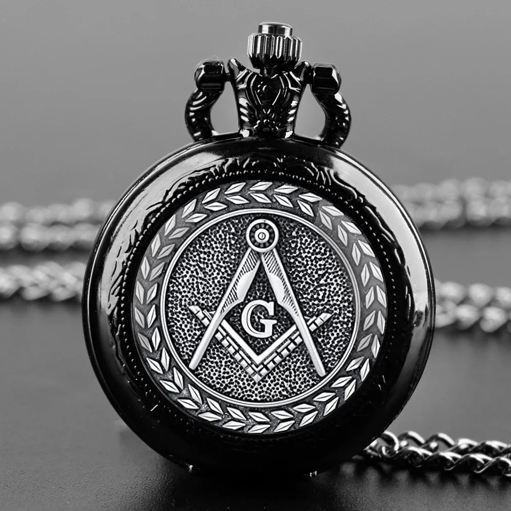 Free and Accepted Masons Glass Dome Pocket Watch with Chain Fashion Necklace Pendant Chain Jewelry Gifts Men Women Clock