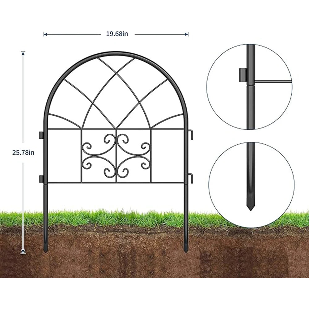 Garden Fence Border 19.68 X 25.75inch Arched Rustproof Metal No Dig Fence, Ground Stake Animal Barrier Fence for Rabbit Dog