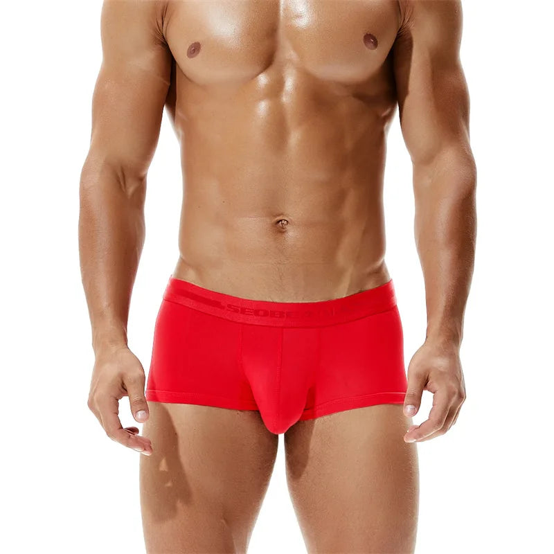 SEOBEAN Mens Boxers Sexy Underwear Men Underpants U convex Penis Pouch Male Panties Low Waist Solid Boxer Shorts Calzoncillo