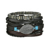 New Trendy Retro 4pcs/Set Bracelets & Bangles Men's Multilayer Black Leather Jewelry Charm Pulseiras Boyfriend Wristband