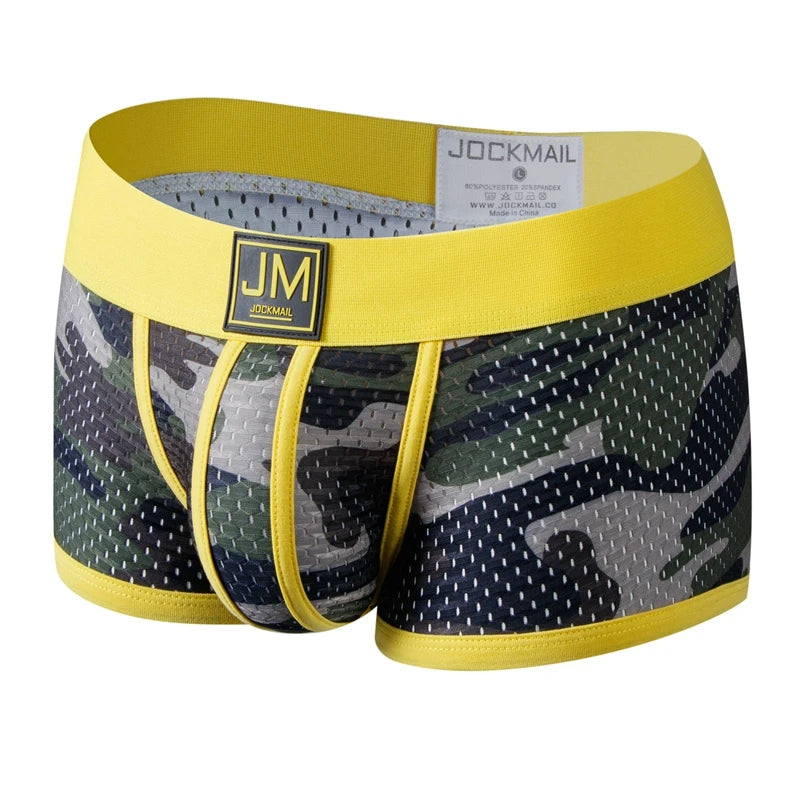 Sexy Underwear Men Boxer Briefs Cueca Gay Male Panties Mesh Camouflage Fashion Men Under Wear Lingerie Underpants Pouch Shorts