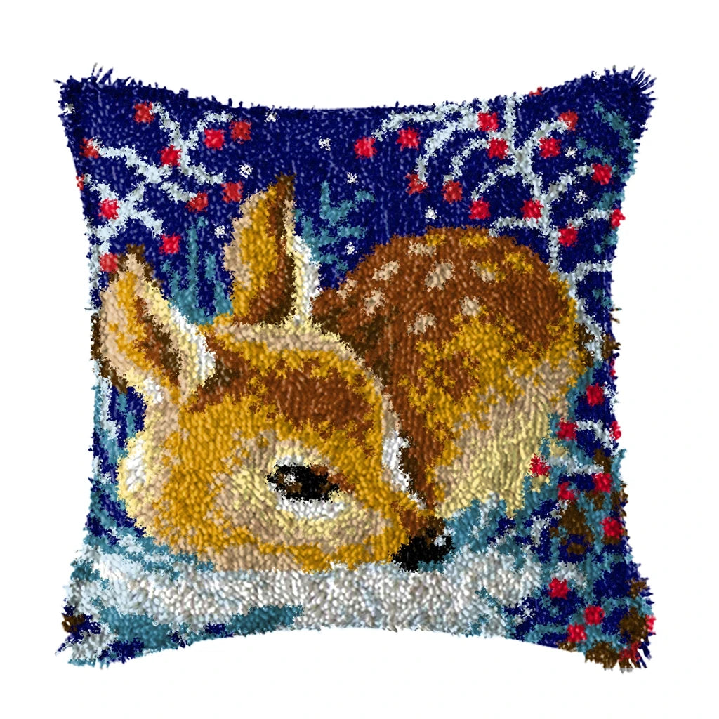 Winter Christmas Latch Hook Kits Smyrna Pillowcase Knot Pillow Package Animal Latch Hook Set For Needlework Embroidery Cushion