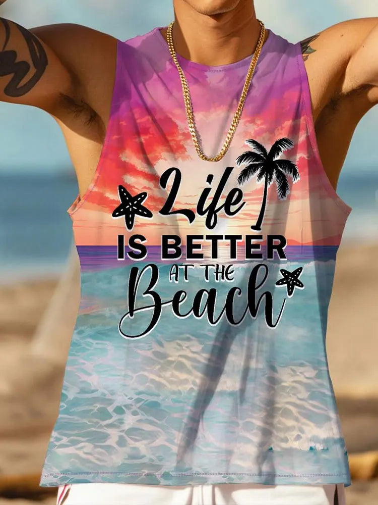 Summer Daily Men's Casualtank Top Outdoor Beach Men's Fashion Tank Top Hawaiian Men's Fashion 3D Coconut Print Sleeveless Top