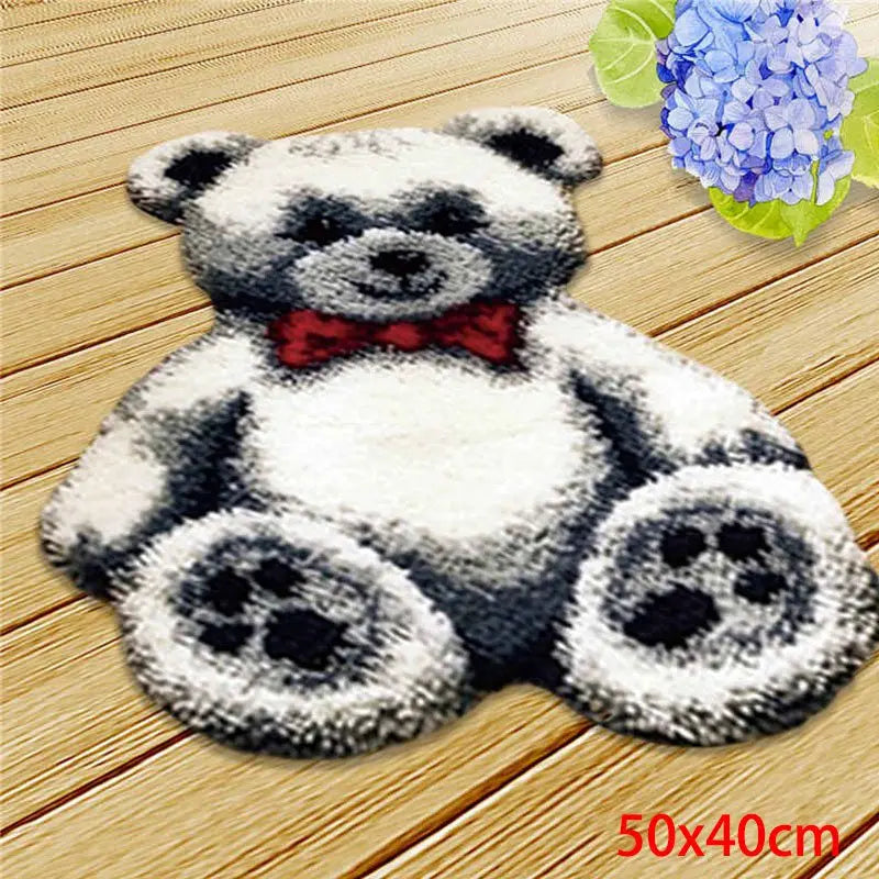 Cute Bear Carpet Embroidery Latch Hook Kit Cartoon Animal Undefined Latch Hook Rug Button Pad Package Smyrna Package Carpet DIY