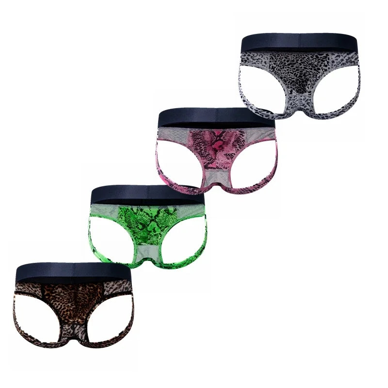 Sexy Leopard Hollow Men's Briefs  Men Underwear Low Waist Gay Jockstrap Panties Bikini Sissy Underpants Male Thong Breathable