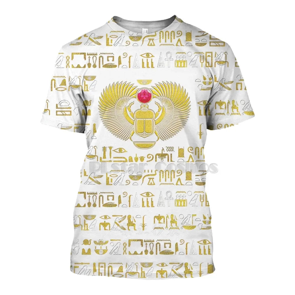 Men's Egyptian Totem 3D Printed T Shirt Summer Funny Retro Mystery Ancient Horus Harajuku Short Sleeve Streetwear