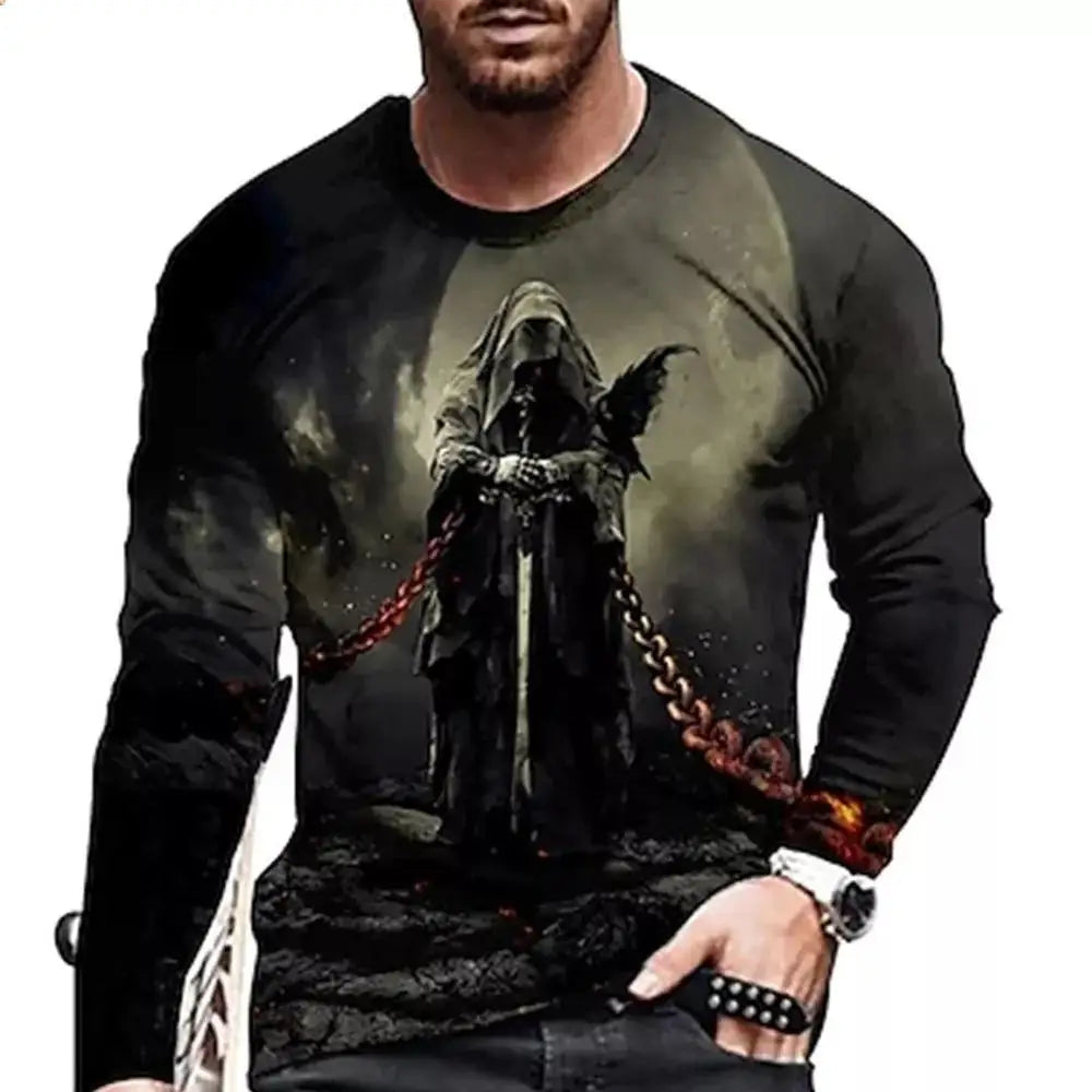 Long Sleeve Lion Abstract Pattern Mens Street T Shirt Spring Autumn 3d Animal Print Fashion T Shirt Street Loose Mens Casual Top