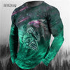 3d Animal Wolf Pattern Print Men's T-shirts Spring Autumn Long Sleeve Street Style Cotton Oversized Tops Loose Casual O-Neck Tee