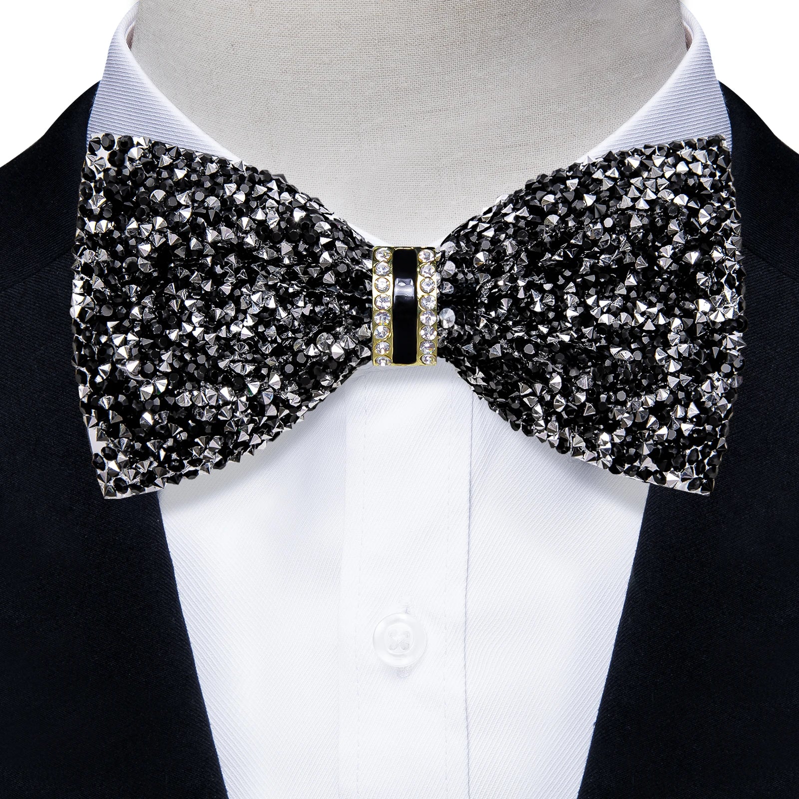 Sparkle Rhinestone Bow Ties for Men Pre-Tied Diamond Sequin Bowtie with Adjustable Length Wedding Party