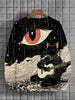 Men's Winter Skiing Animal Kitten Printed Casual Sweatshirt Fashion Round Neck Pullover Sweatshirt Polyester Fabric 2025 New