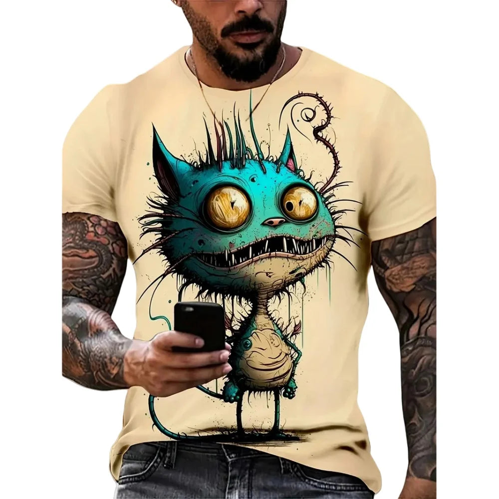 Cartoon 3D Print Funny Animal Graphic T-Shirts Summer O-Neck Short Sleeve Tops Casual Loose Men T-Shirt Harajuku Men's Clothing