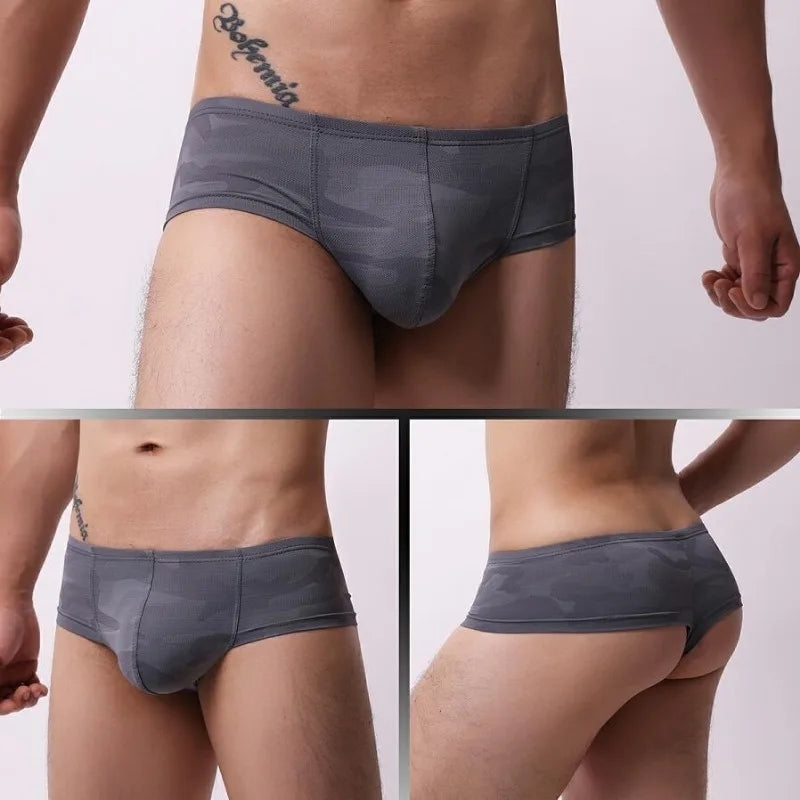 Low-rise Mens Rainbow U Convex Underwear Qucik-Dry Print Male Mesh Breathable Panties Moisture Absorbent Sweat Flat Boxershorts