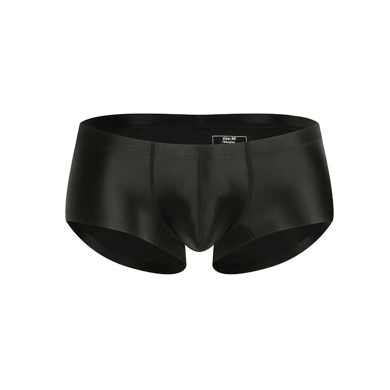Men's Underwear Solid Color Shiny Silk-Smooth Boxer Shorts Low-Rise U-Cut Underpants