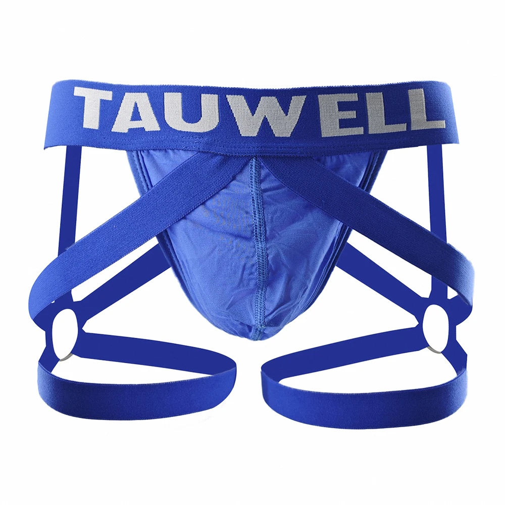 TAUWELL Mens Sexy Underwear Jockstrap Thong Bondage Lingerie Lowrise Briefs Leg Belt Thongs G-string Male Panties Gay Underpants