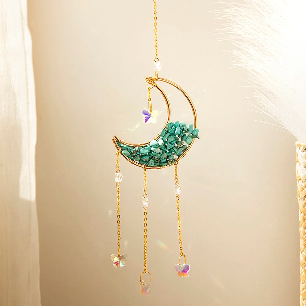 Amethyst Suncatcher Moon Crystal Gemstone Windchime Sun Catcher Home Decor Rainbow Crystal Window Yard Garden Decoration Outdoor