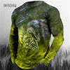 3d Animal Wolf Pattern Print Men's T-shirts Spring Autumn Long Sleeve Street Style Cotton Oversized Tops Loose Casual O-Neck Tee