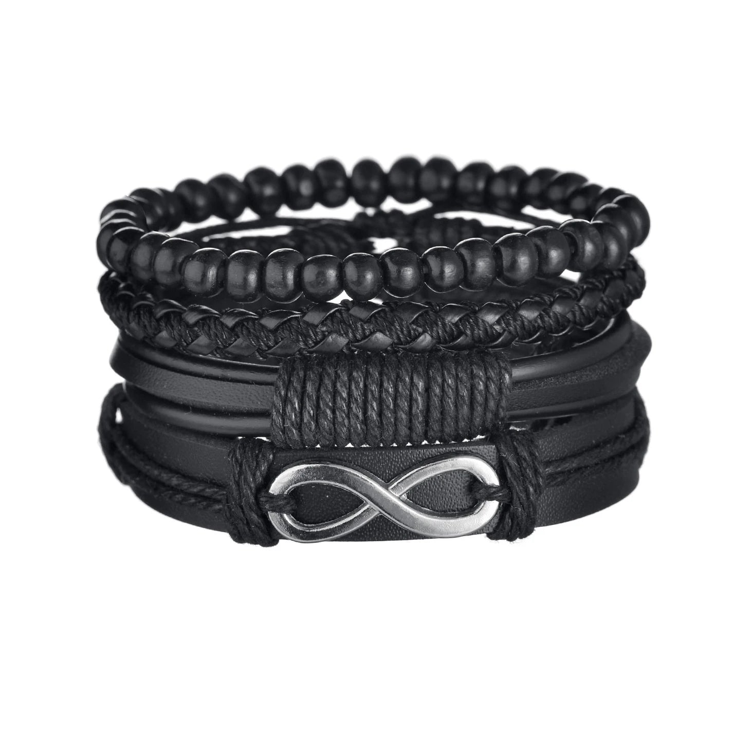 New Trendy Retro 4pcs/Set Bracelets & Bangles Men's Multilayer Black Leather Jewelry Charm Pulseiras Boyfriend Wristband