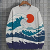 3D Print Ukiyoe Sea Wave Hoodie For Men Vintage Plant Graphic Pullover Autumn Long Sleeve Oversized Sweatshirt O-Neck Hoodies
