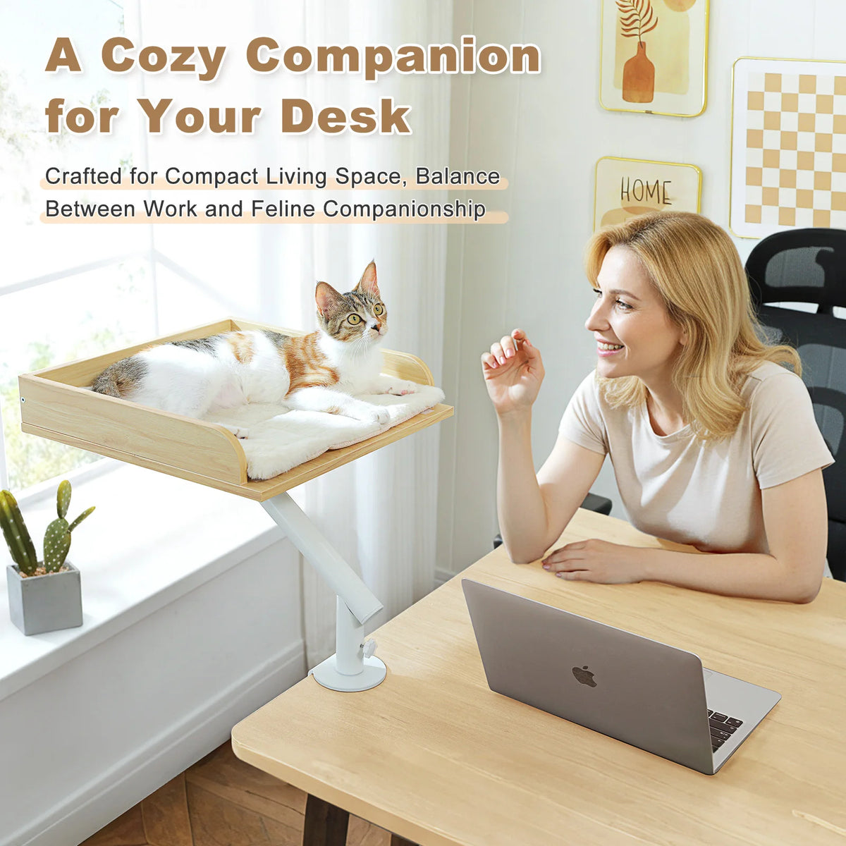 Cat Desk Bed, 360° Rotatable Cat Bed Stand