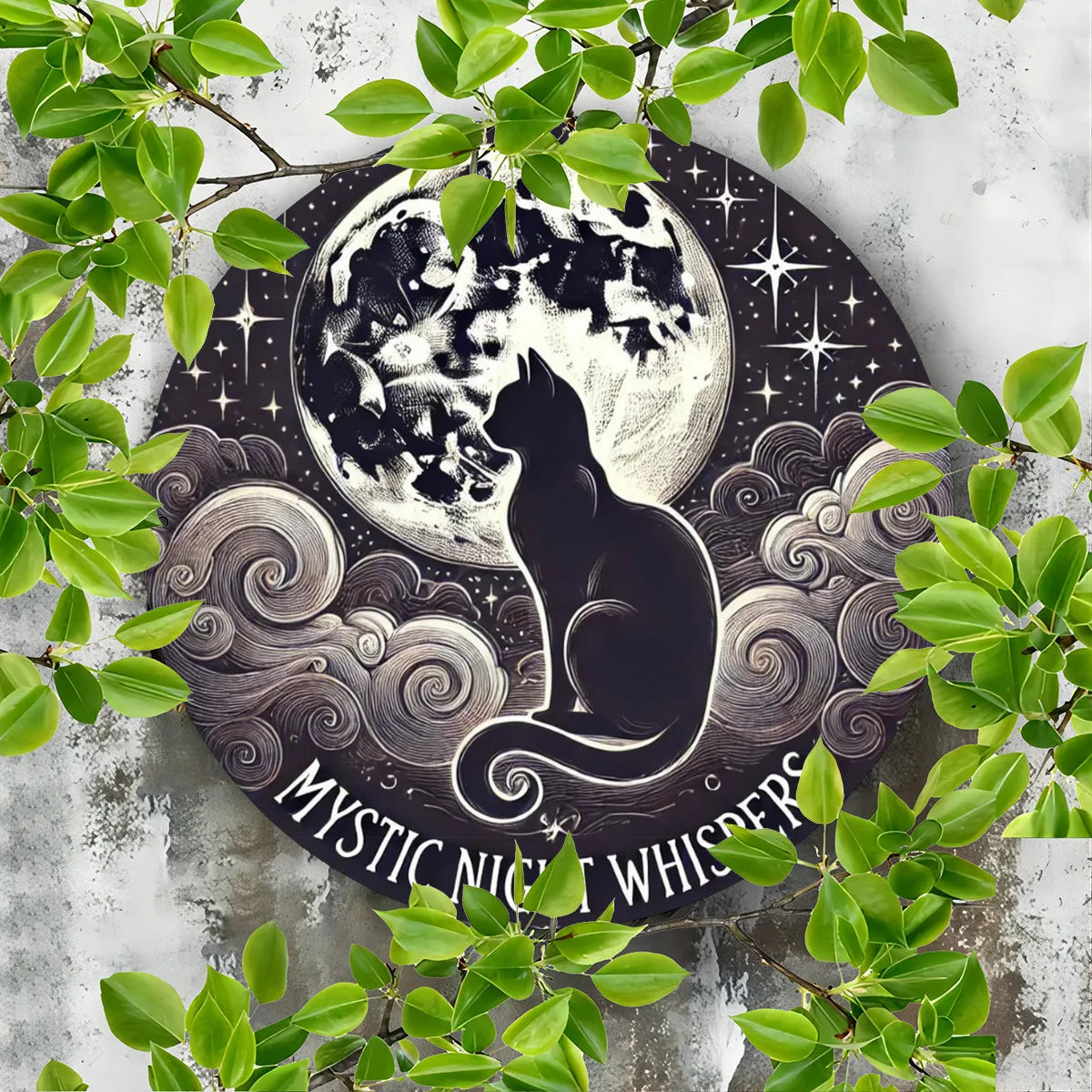 Mystic Whispers Black Cat & Moon 7.8" Iron Wall Art Plaque - Detailed 2D Print for Indoor/Outdoor Home Decor, Ideal Gift