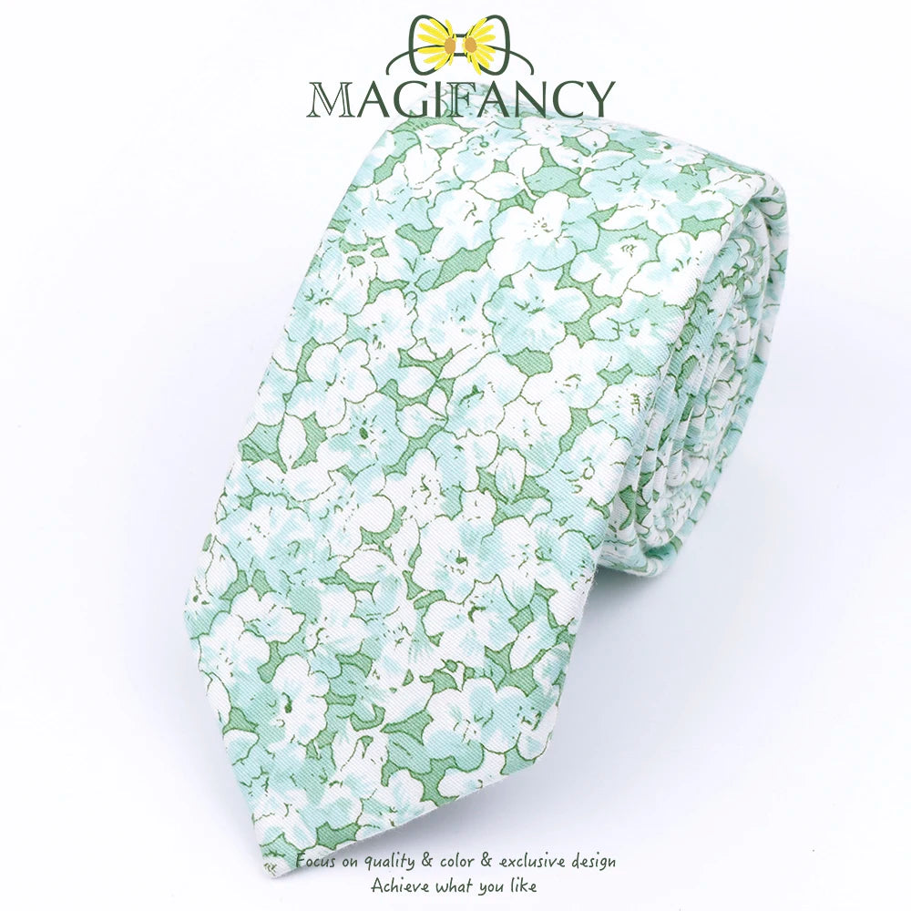 Top Hot Print Floral 6.5cm Necktie 100% Cotton Elegant Beige Sage Pink Men Wedding Party Daily Suit Shirt Cravat Gift Accessory