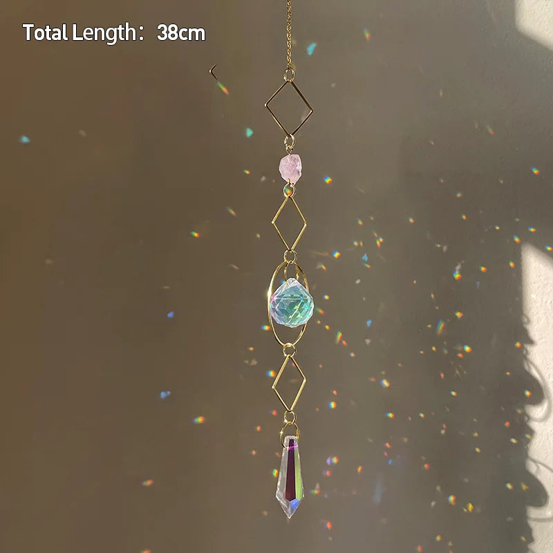 Hanging Crystal Pendant Garden Suncatcher Wind Chimes Rainbow Prism Crystal Chain for Window Drop Bell Christmas Tree Home Decor