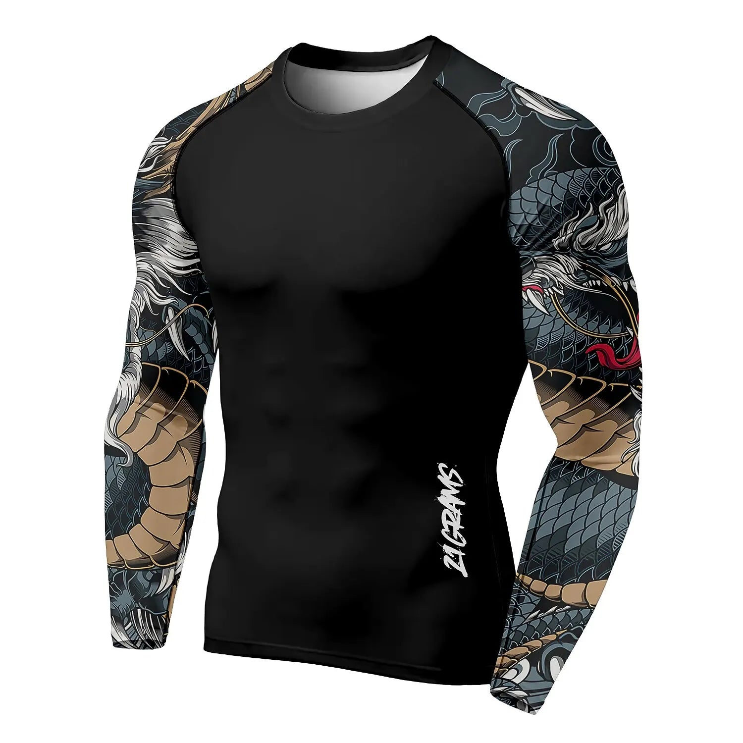 3D Printed Dragon Pattern 3D Printing Autumn Men's Crew Neck T-Shirt Casual Long Sleeve Oversized Pullover Fashion Tops
