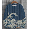 3D Print Ukiyoe Sea Wave Hoodie For Men Vintage Plant Graphic Pullover Autumn Long Sleeve Oversized Sweatshirt O-Neck Hoodies