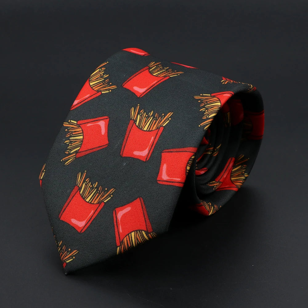 New Design Novelty Mens Ties Soft Skinny Necktie Lips Skull Fish Hamburger Patten Print Ties For Men Wedding Party Accessories