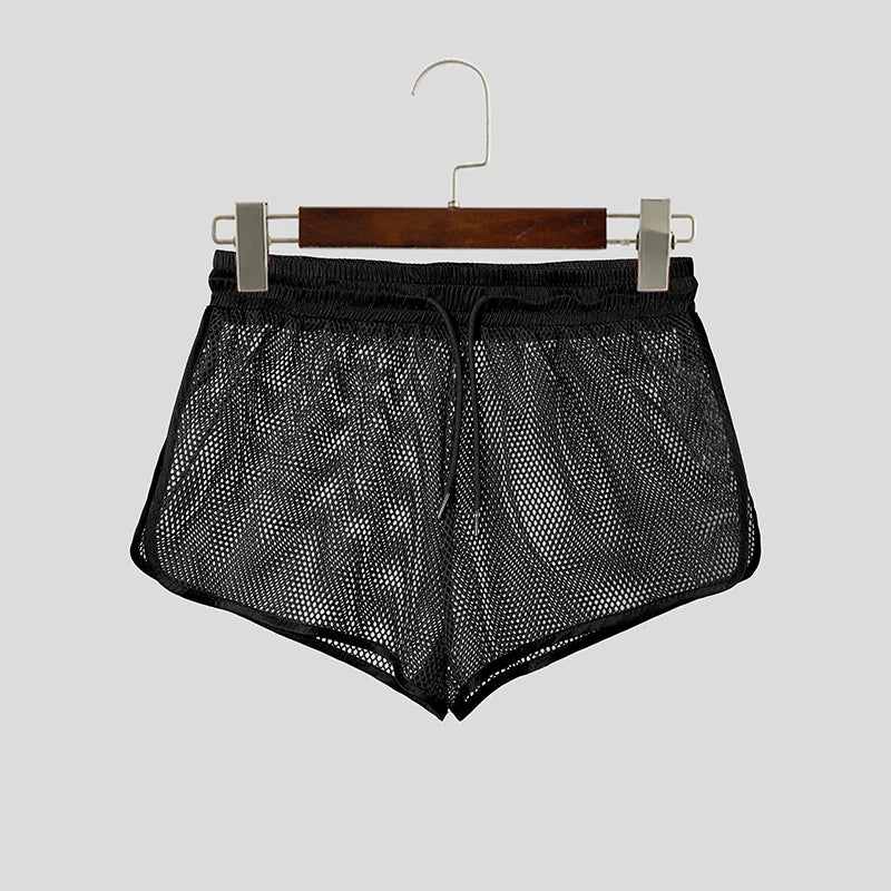 INCERUN Men's Shorts Mesh Patchwork Drawstring Joggers See Through Men Bottoms Summer Sexy Vacation 2026 Casual Shorts For Man