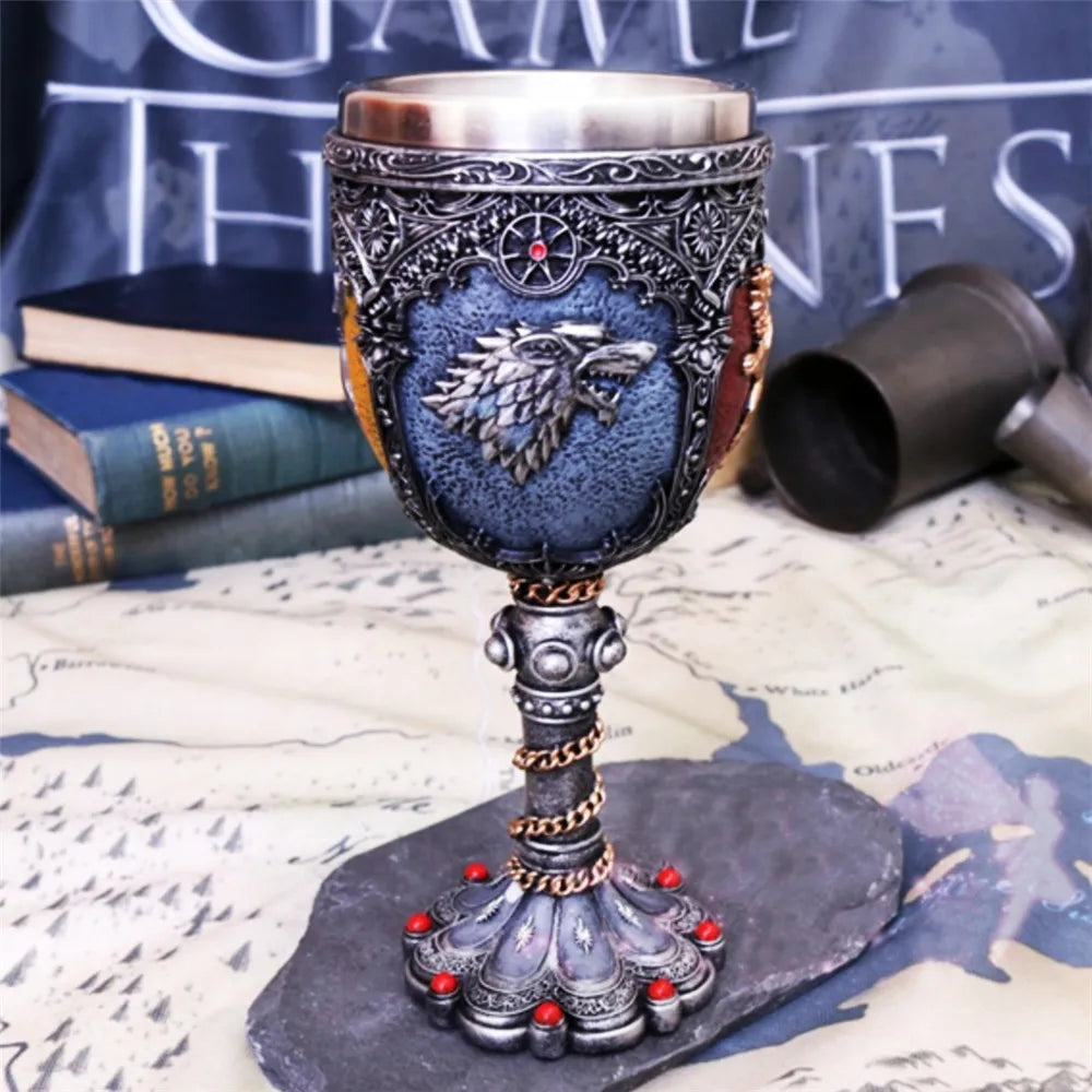 3D Goblet Cup Mini Beer Mug  Coffee Mugs Wine Glass Resin Stainless Steel Iron Tankard Sword  Dragon Wolf Map Drinkware Viking