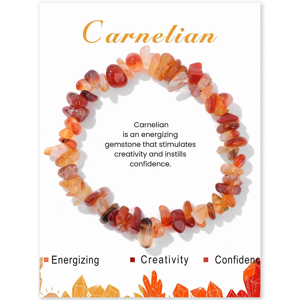 Irregular Chip Gravel Stone Bracelet With Card Fashion Natural Agates Carnelian Amazonite Gem Stone Stretch Bangle Jewelry Gift