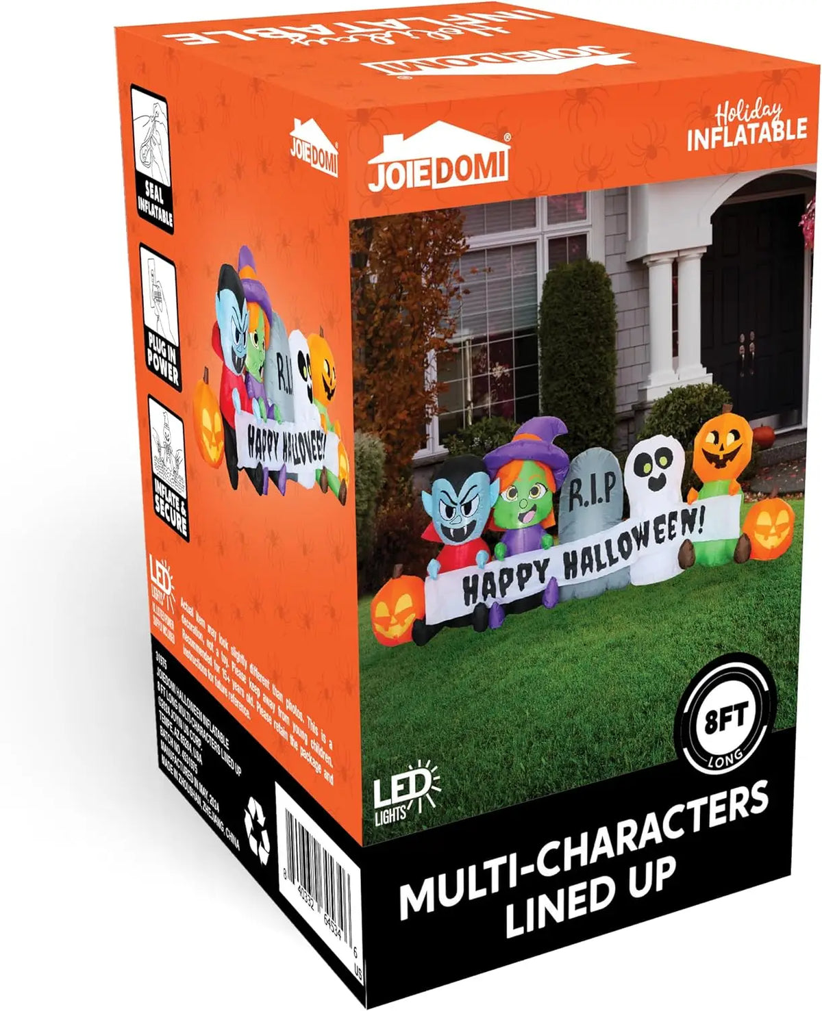 8 FT Long Pumpkin Ghost Vampire Witch Tombstone Inflatable Halloween Decor Outdoor