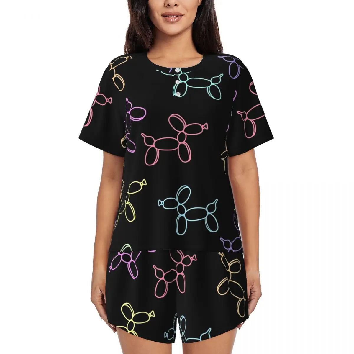 Red Balloon Dog Pajamas Short Sleeves Cartoon Animal 2 Pieces Room Pajama Sets Summer Women O Neck Lovely Nightwear