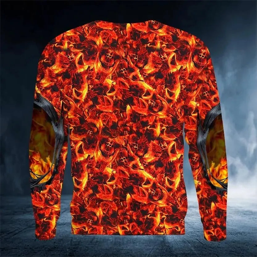 2023 New Men's Autumn Round Neck Long Sleeve T-shirt =Retro Skull 3D Pattern Print T Shirts Casual Fashion Tops Men Clothing