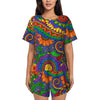 Flower Power Pajamas Spring 2 Pieces Purple Hippie Cute Pajama Sets Lady Short Sleeve O Neck Casual Custom Nightwear