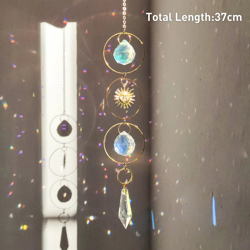 Hanging Crystal Pendant Garden Suncatcher Wind Chimes Rainbow Prism Crystal Chain for Window Drop Bell Christmas Tree Home Decor