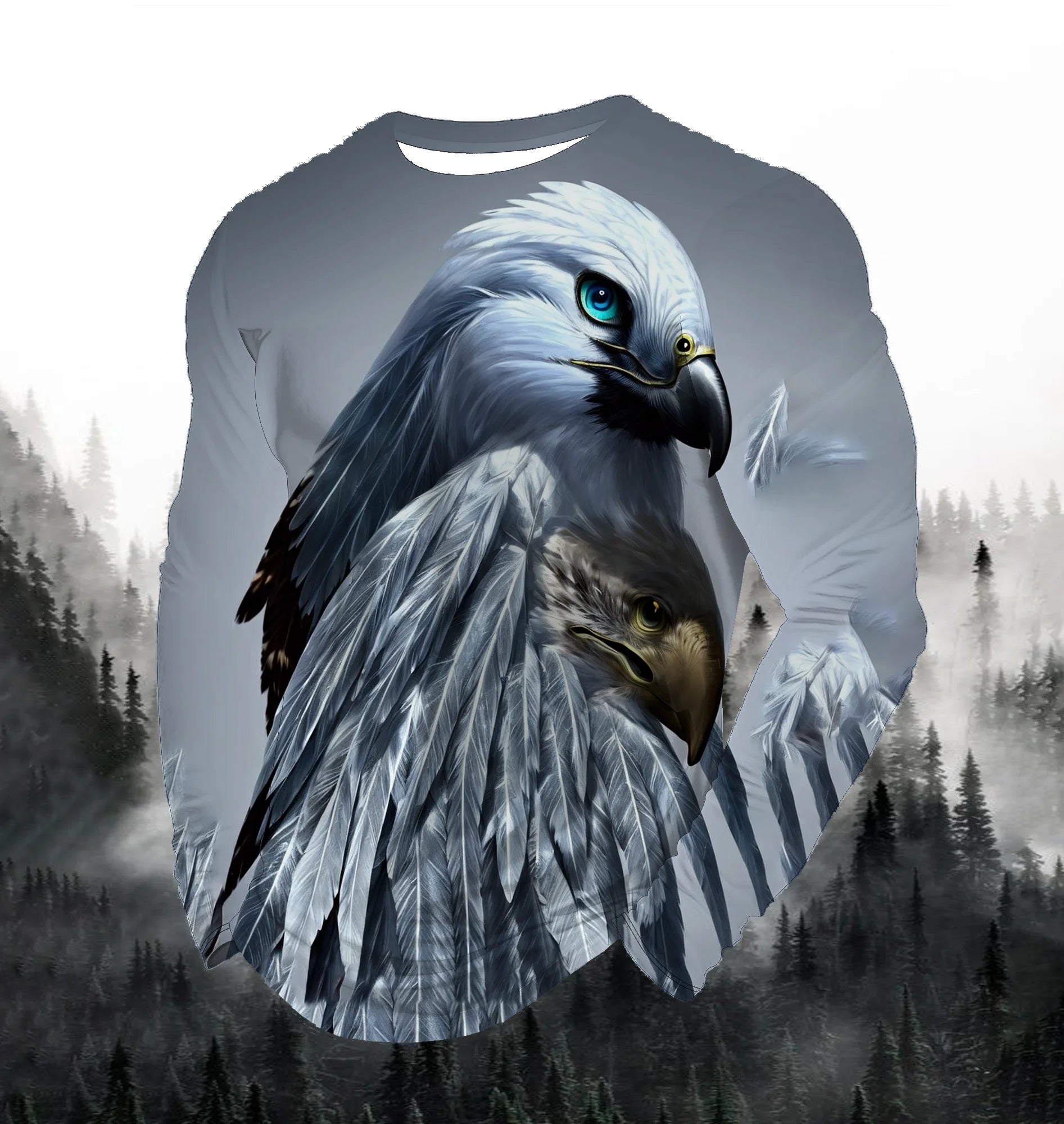 Men's Fashion Printed Round Neck Long Sleeve Party Autumn Sports Leisure Pullover Men 3D Flying Eagle Printed Loose Sports Top