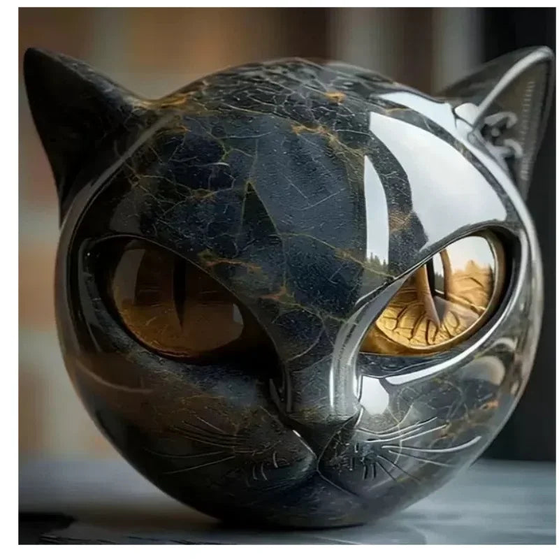 Exquisite Purple-Black Cat Stone Resin Sculpture A Meticulously Crafted,durable Decor Piece,perfect for Home or Office Display