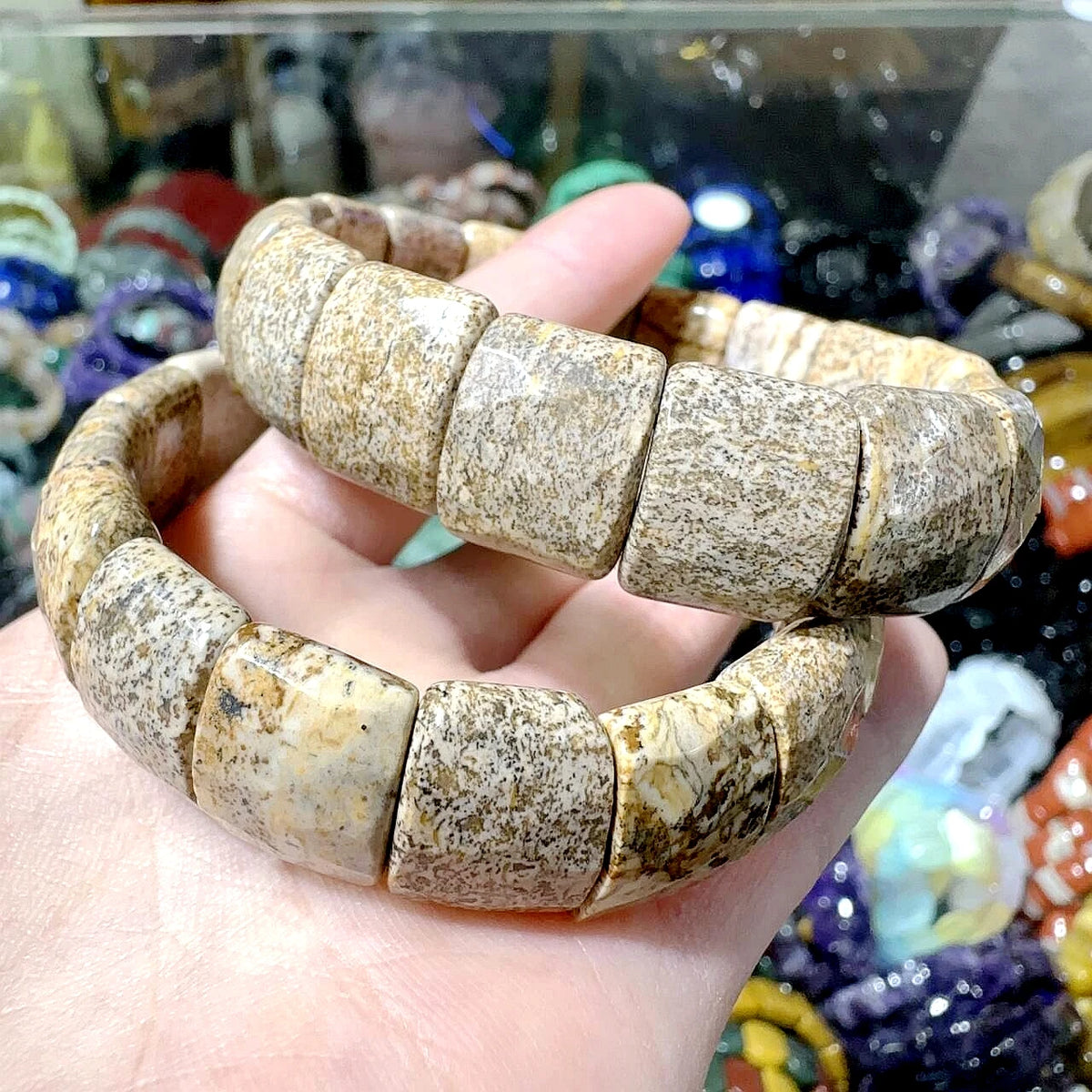 2024 New Natural Stone Lapis Lazuli Amazon Tiger Eye Agate Morgan Faced Square Elastic Bracelet for Men and Women Charm Jewelry